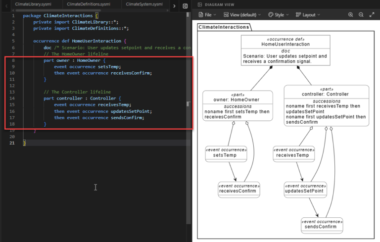 SysML Guide: Interaction Modeling - Sequence View | SysML v2 Studio